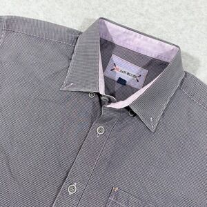 32 Bar Blues Mens Large Purple Gingham Short Sleeve Cotton Button Down Shirt